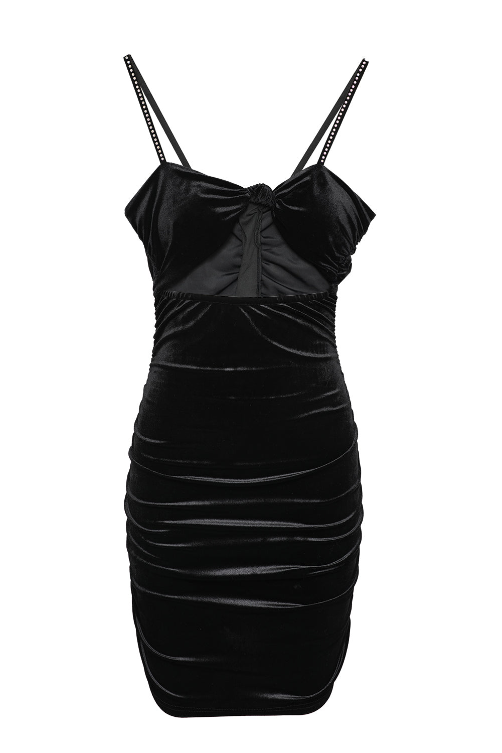 Rhinestone Spaghetti Strap Bow Knot Ruched Velvet Mini Dress