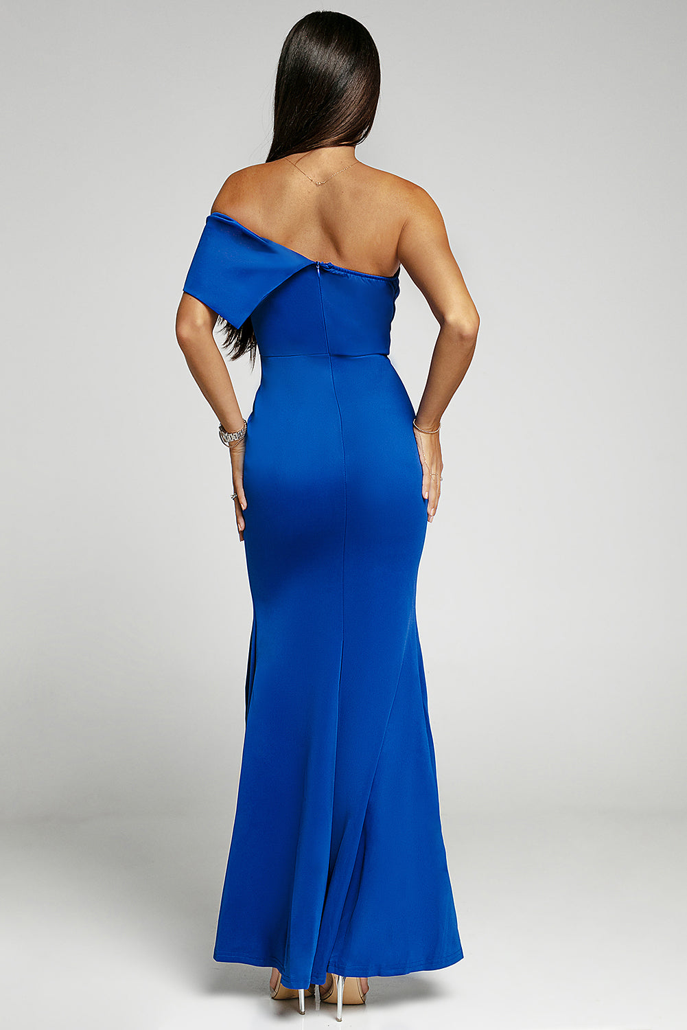 Off The Shoulder One Sleeve Slit Maxi Prom Dress
