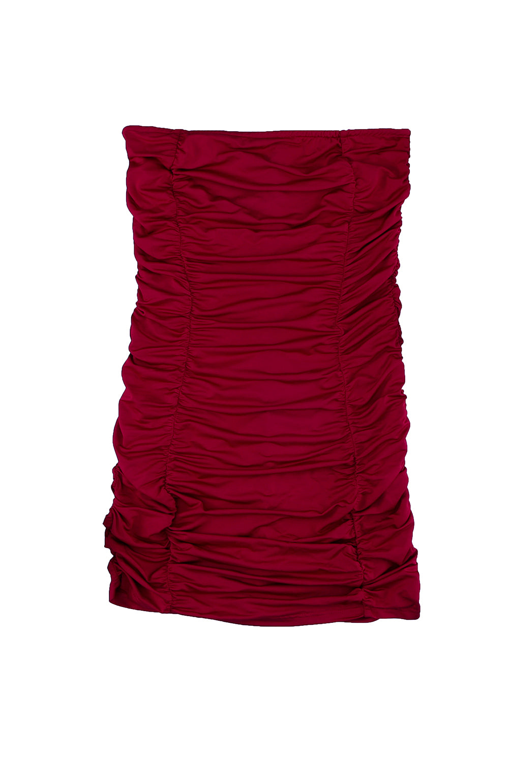 Burgundy Bandeau Ruched Bodycon Mini Dress