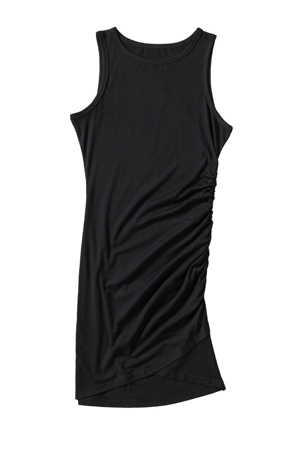 Ruched Arch Hem Round Neck Sleeveless Mini Dress