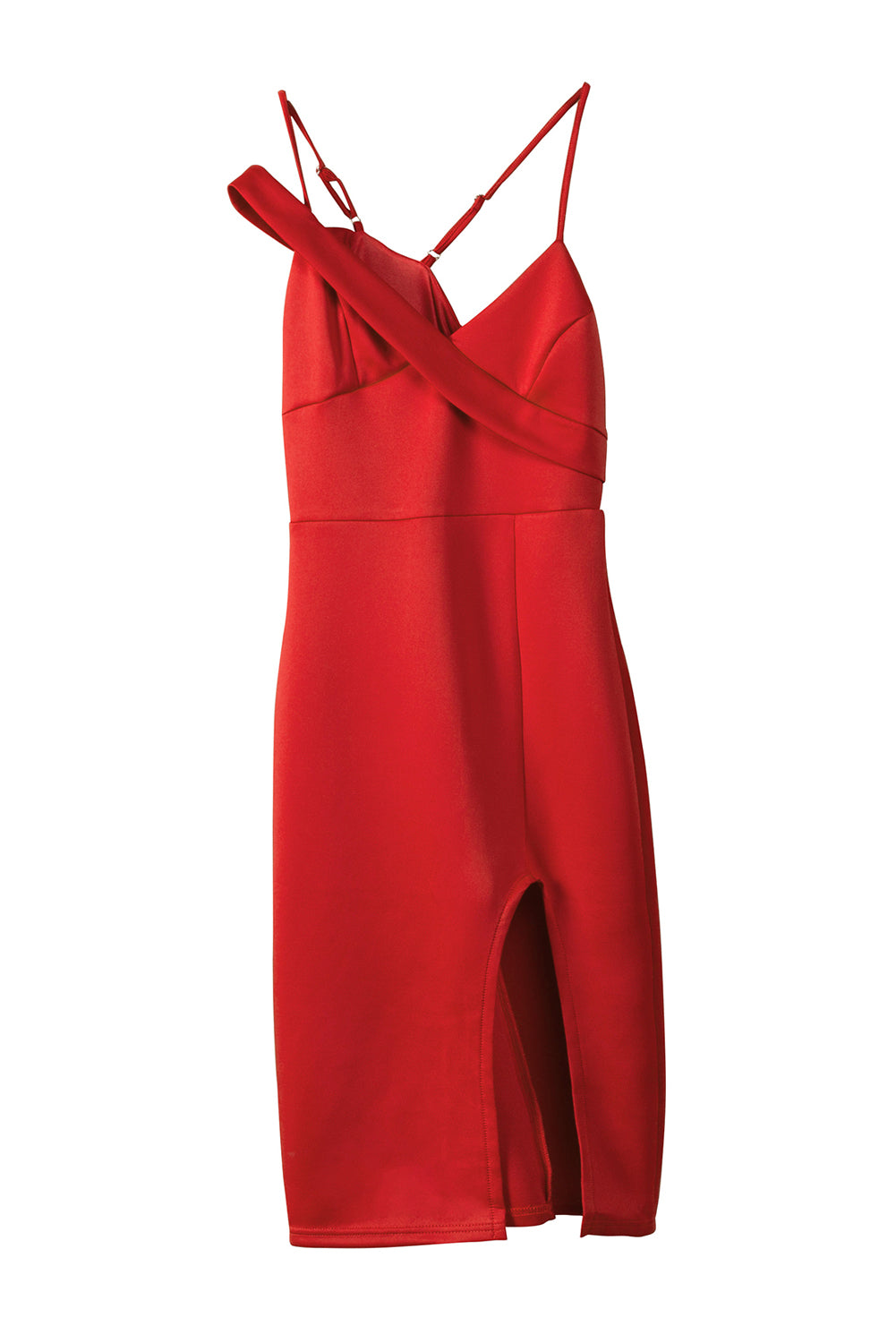 Red V Neck Split Spaghetti Strap Bodycon Dress