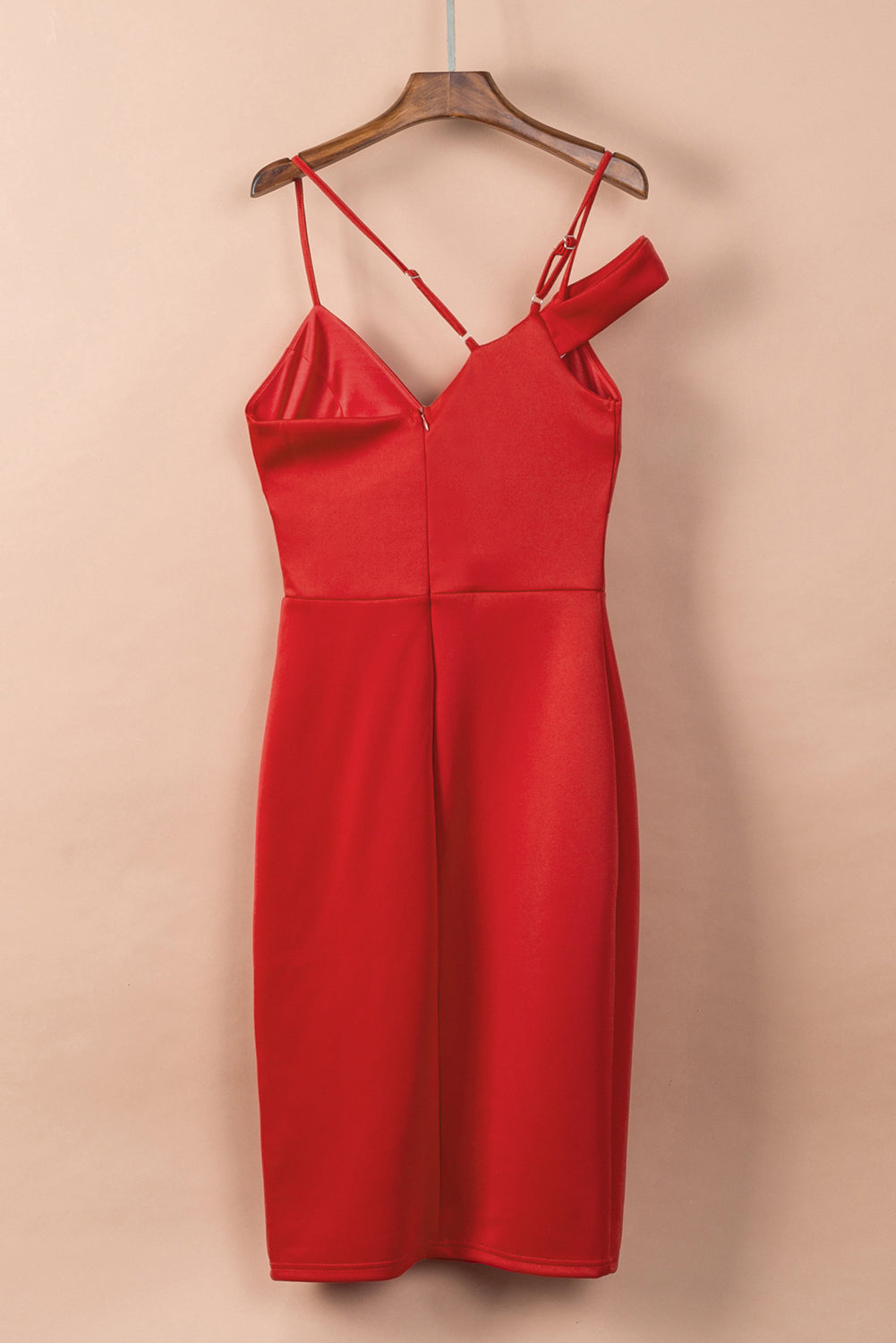 Red V Neck Split Spaghetti Strap Bodycon Dress