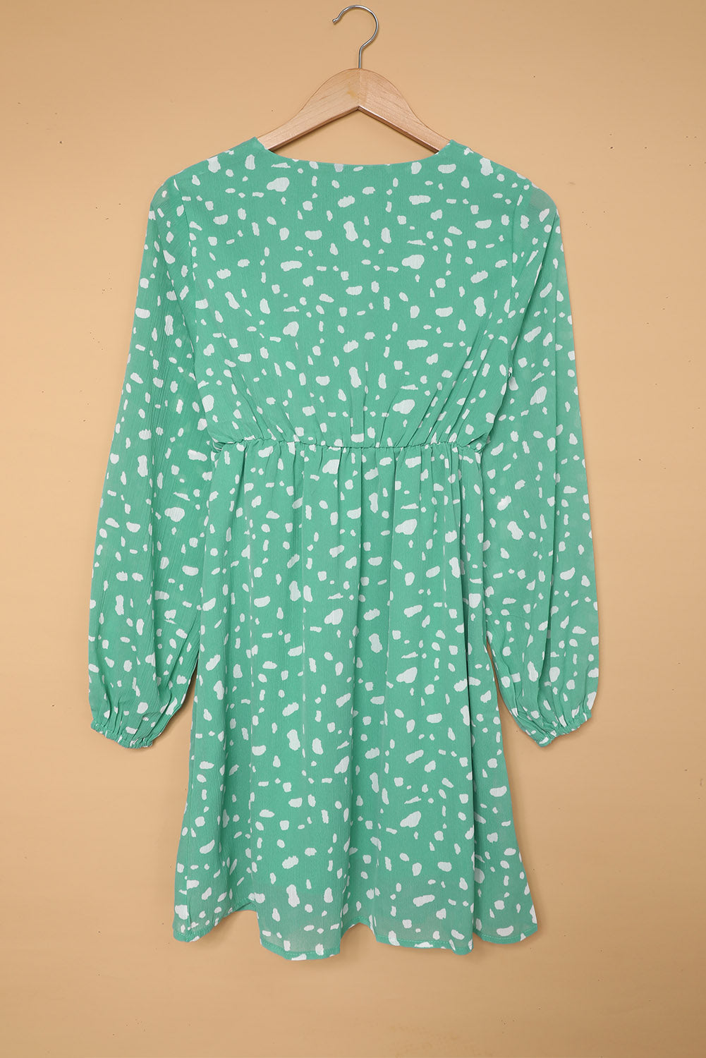 Green Polka Dot Print V Neck Mini Dress