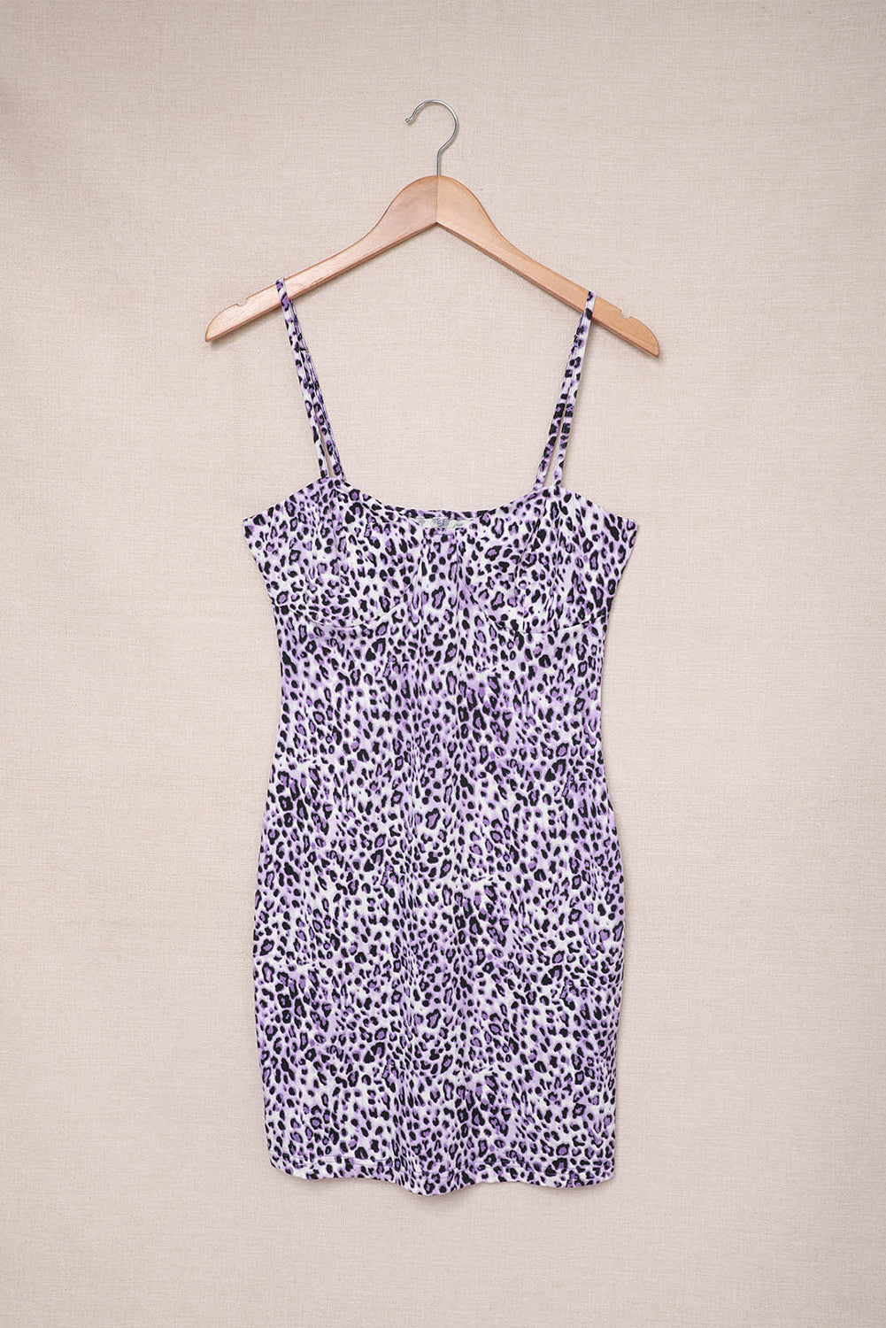 Purple Purple Leopard Print Spaghetti Strap Bodycon Mini Dress