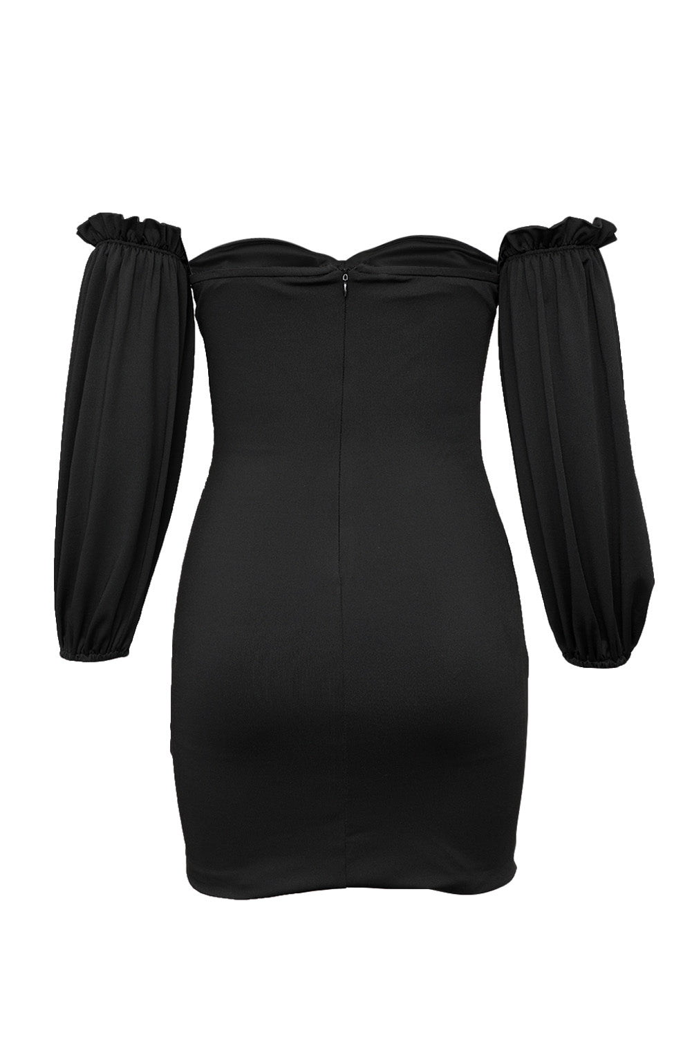 Black Off The Shoulder Bubble Sleeve Ruched Bodycon Mini Dress