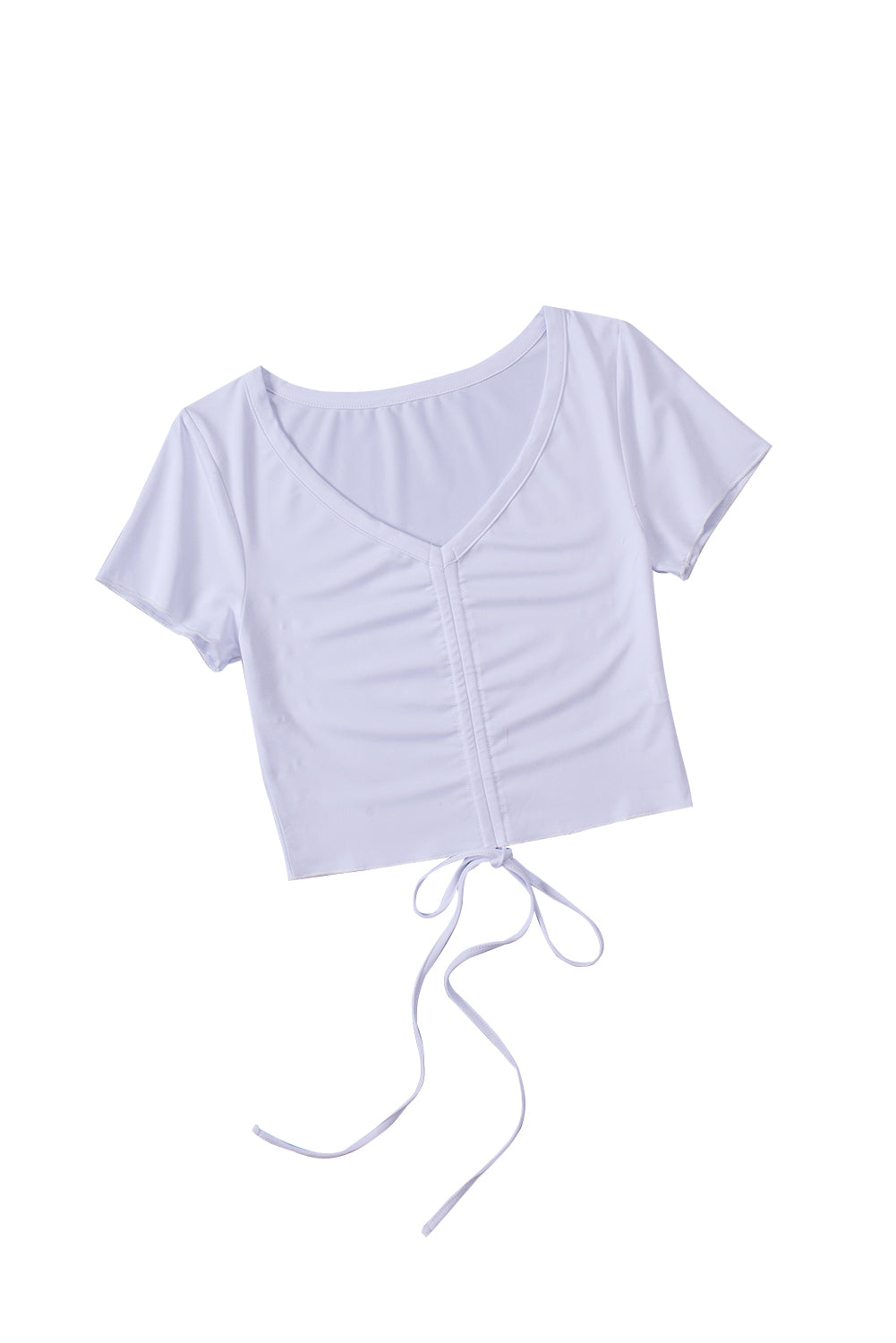 White Drawstring Ruched Short Sleeve Crop Top