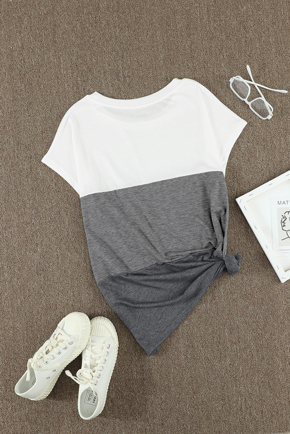 Gray Colorblock Pocketed Cap Sleeve Top