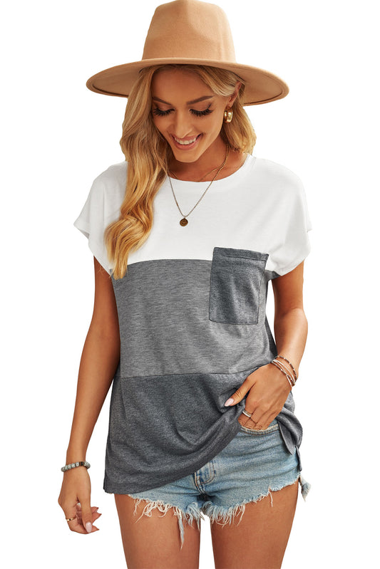 Gray Colorblock Pocketed Cap Sleeve Top