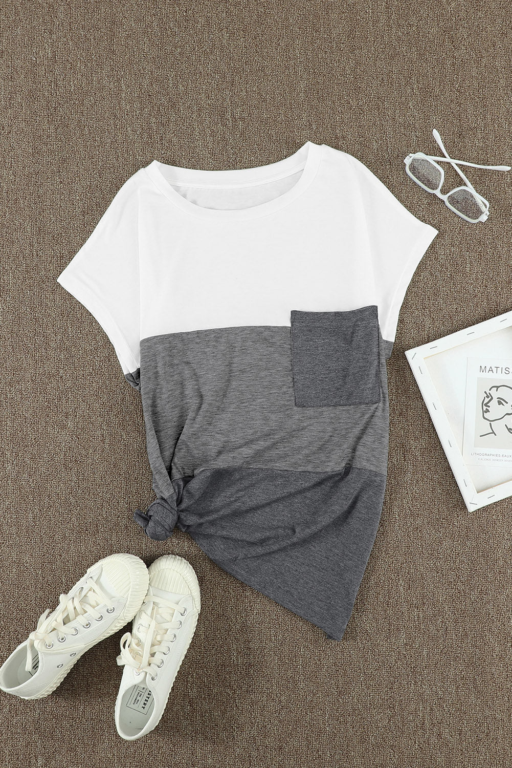 Gray Colorblock Pocketed Cap Sleeve Top