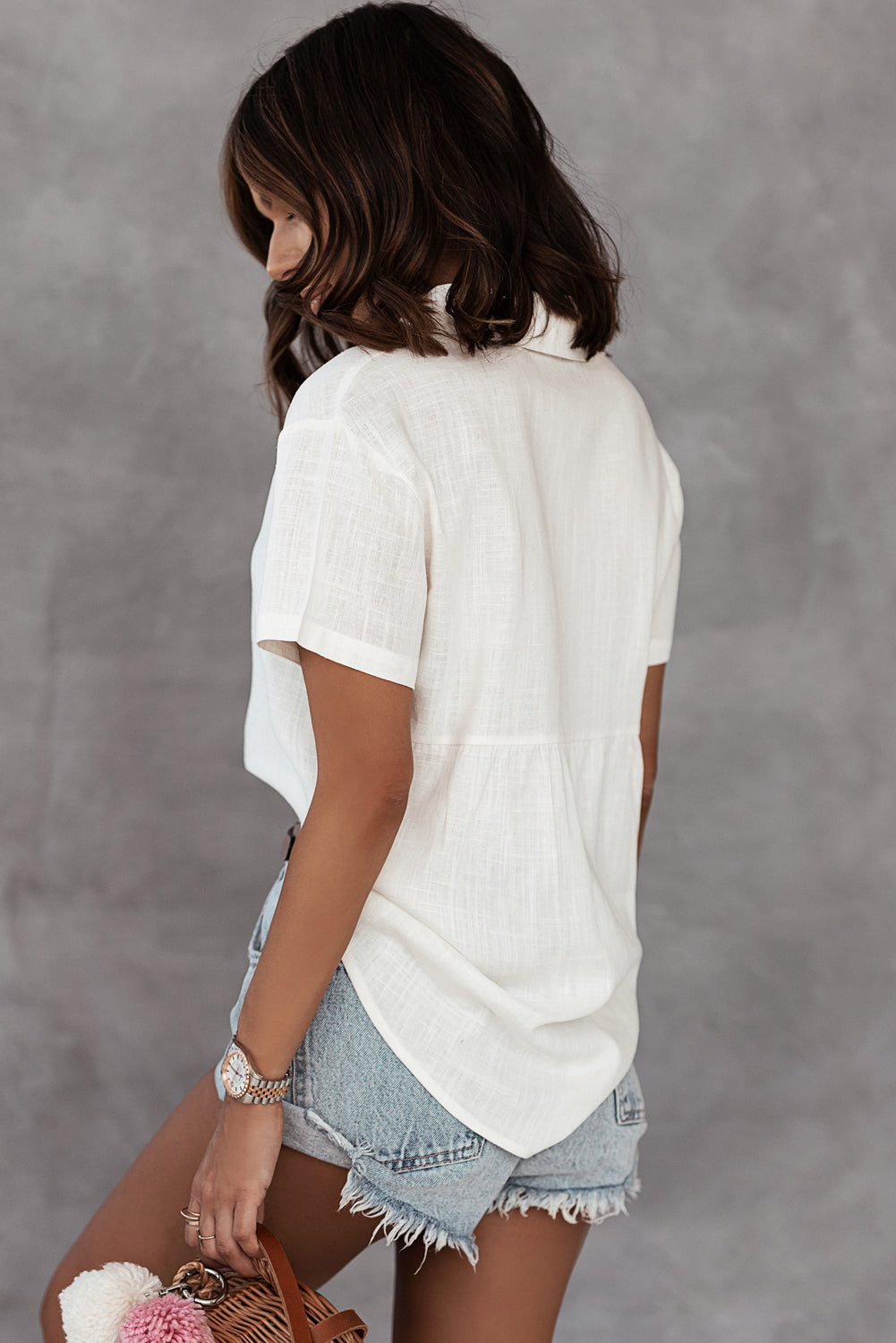 White Textured Short Sleeve Shirt