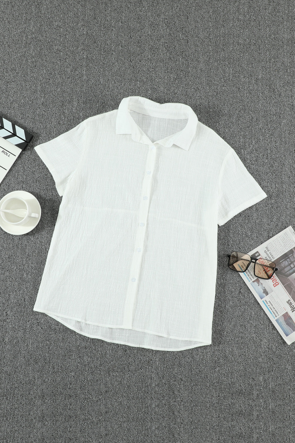 White Textured Short Sleeve Shirt