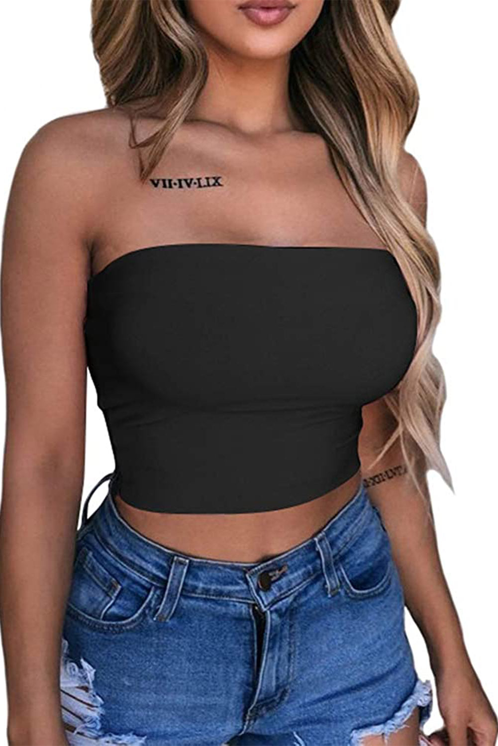 Black Strapless Tube Crop Top