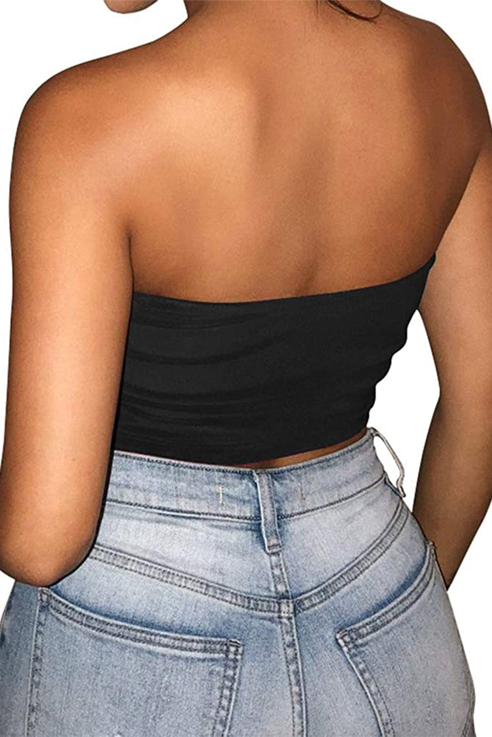 Black Strapless Tube Crop Top