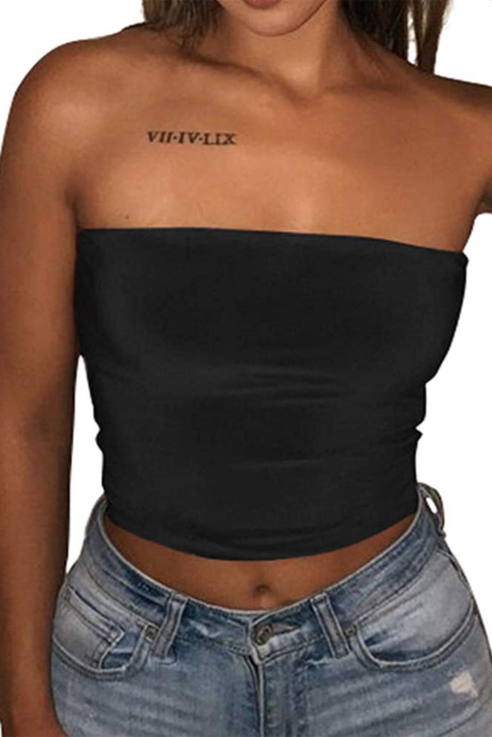 Black Strapless Tube Crop Top