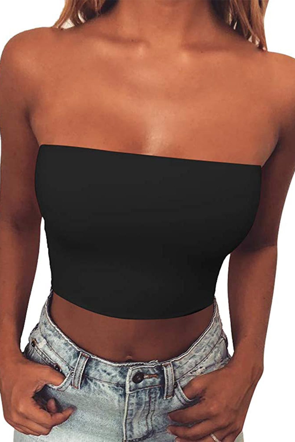 Black Strapless Tube Crop Top