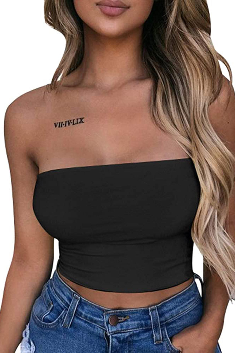 Black Strapless Tube Crop Top