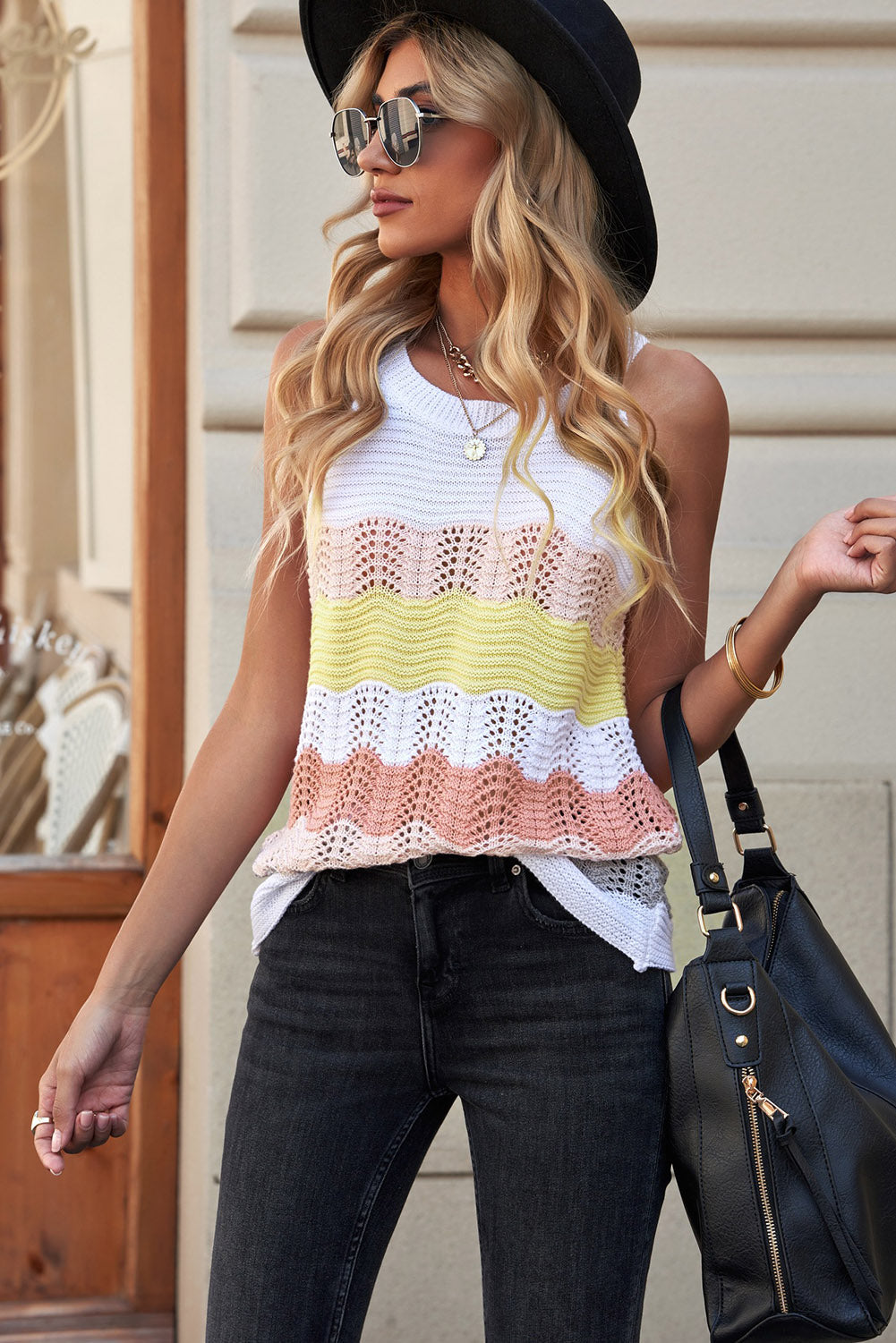 Khaki Knit Colorblock Tank Top