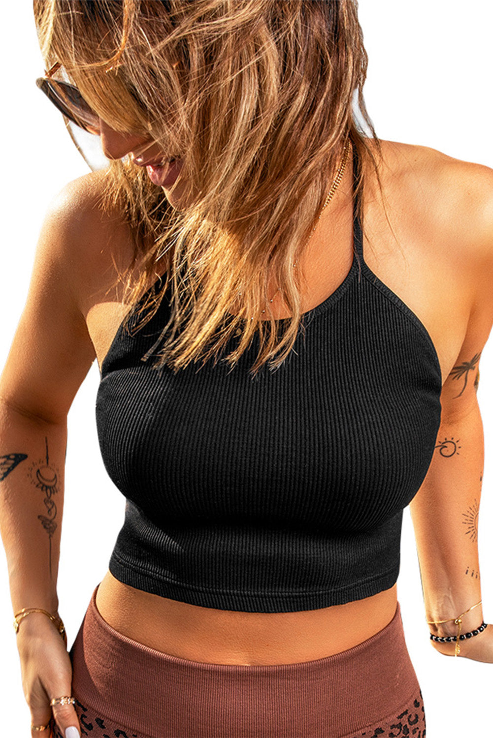 Black Rib Seamless Crop Top