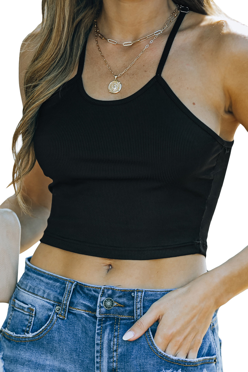 Black Rib Seamless Crop Top