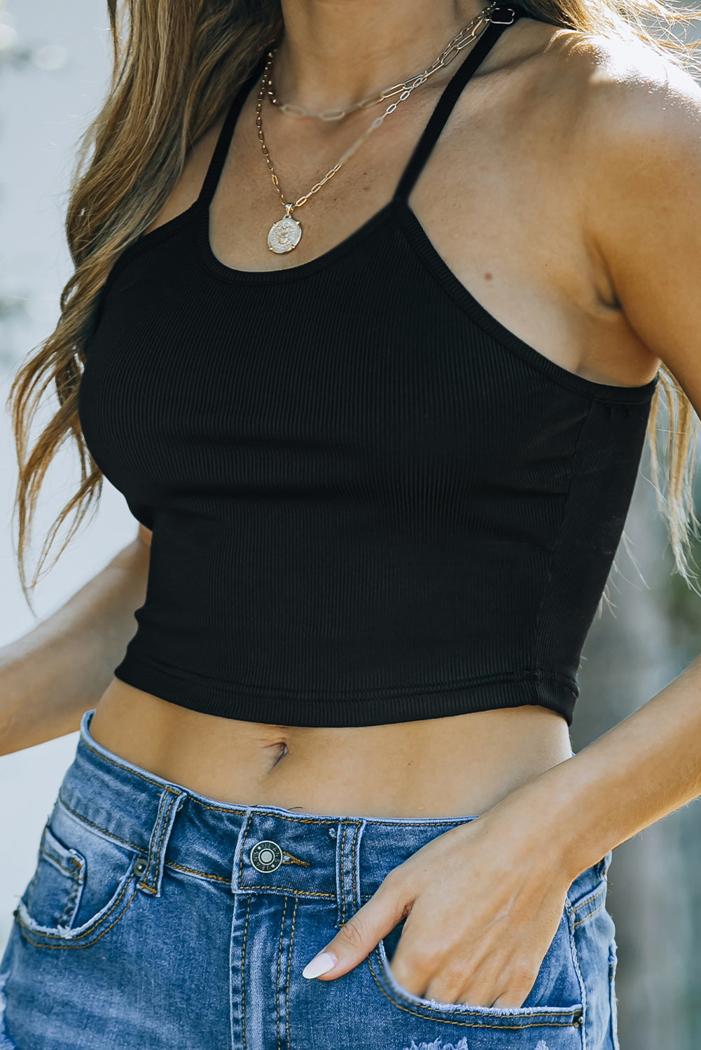 Black Rib Seamless Crop Top