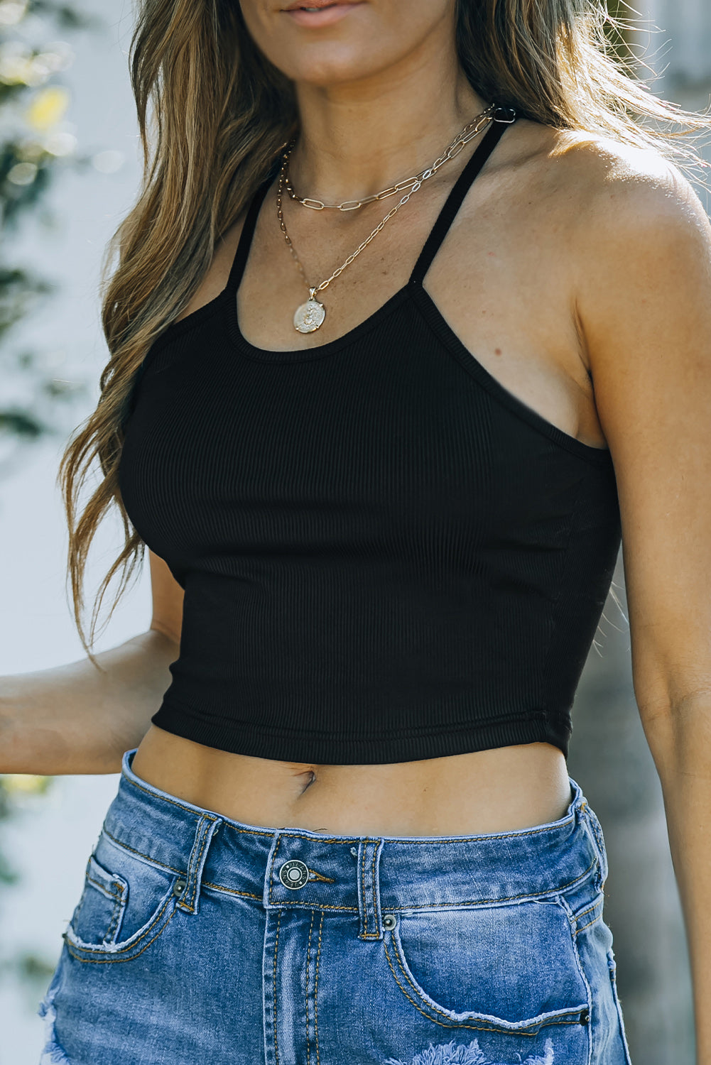 Black Rib Seamless Crop Top