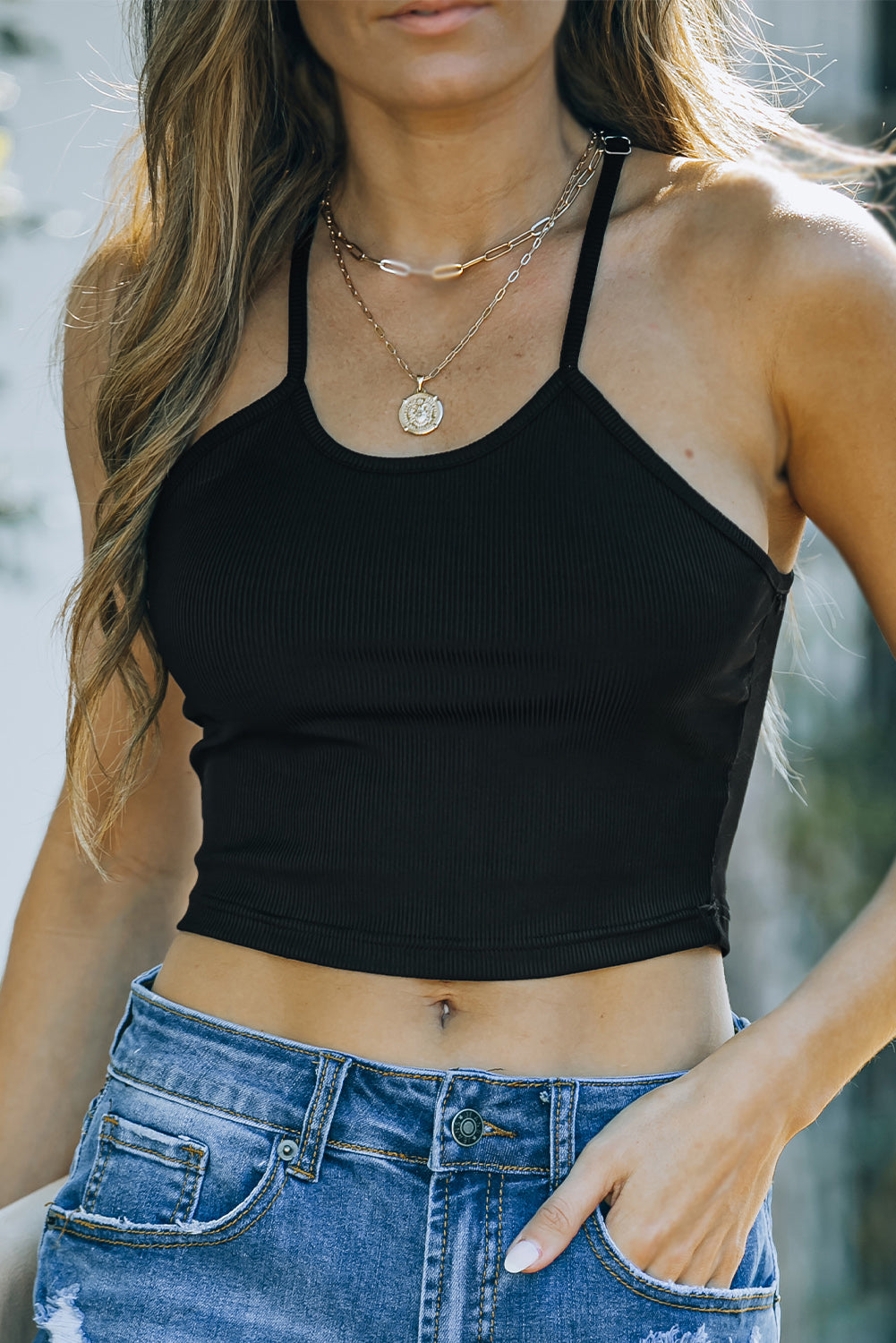 Black Rib Seamless Crop Top