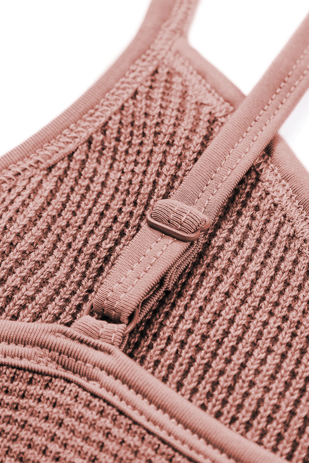 Brown Waffle Knit Skinny Fit Spaghetti Strap Crop Cami Top
