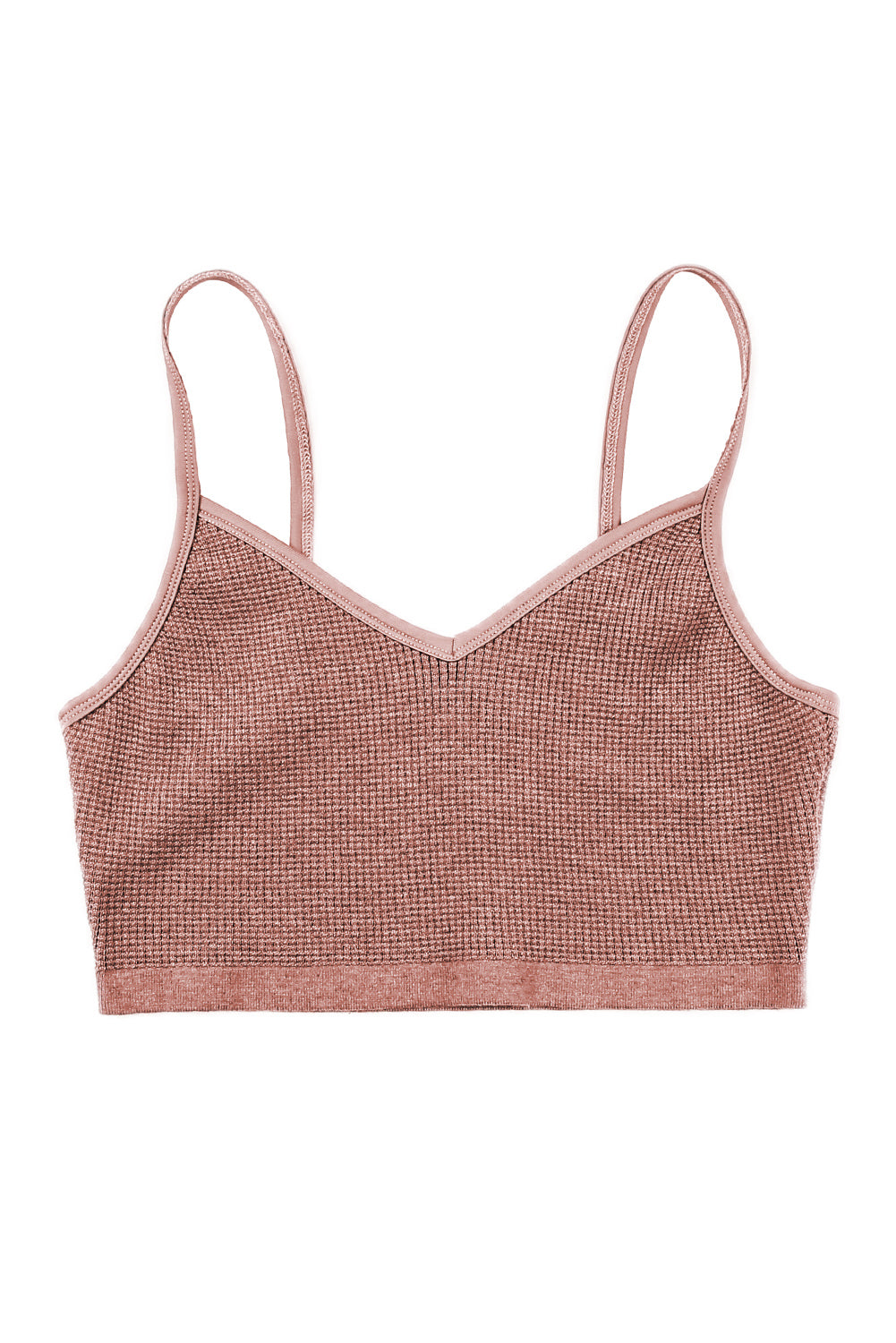Brown Waffle Knit Skinny Fit Spaghetti Strap Crop Cami Top