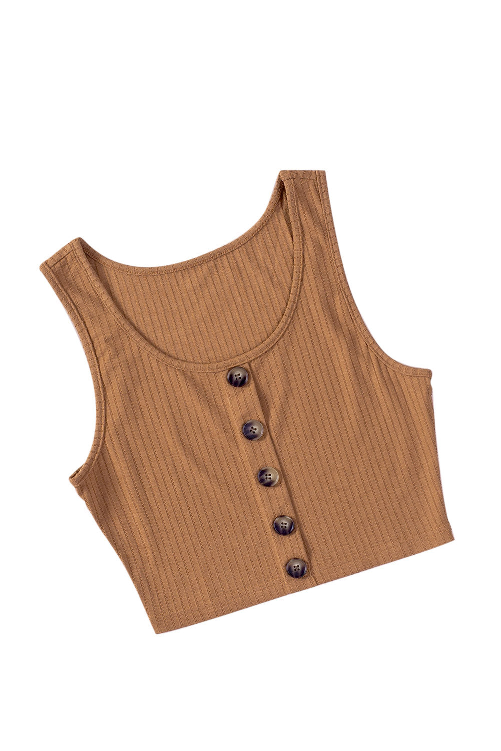 Brown Buttons Front Rib-knit Tank Crop Top