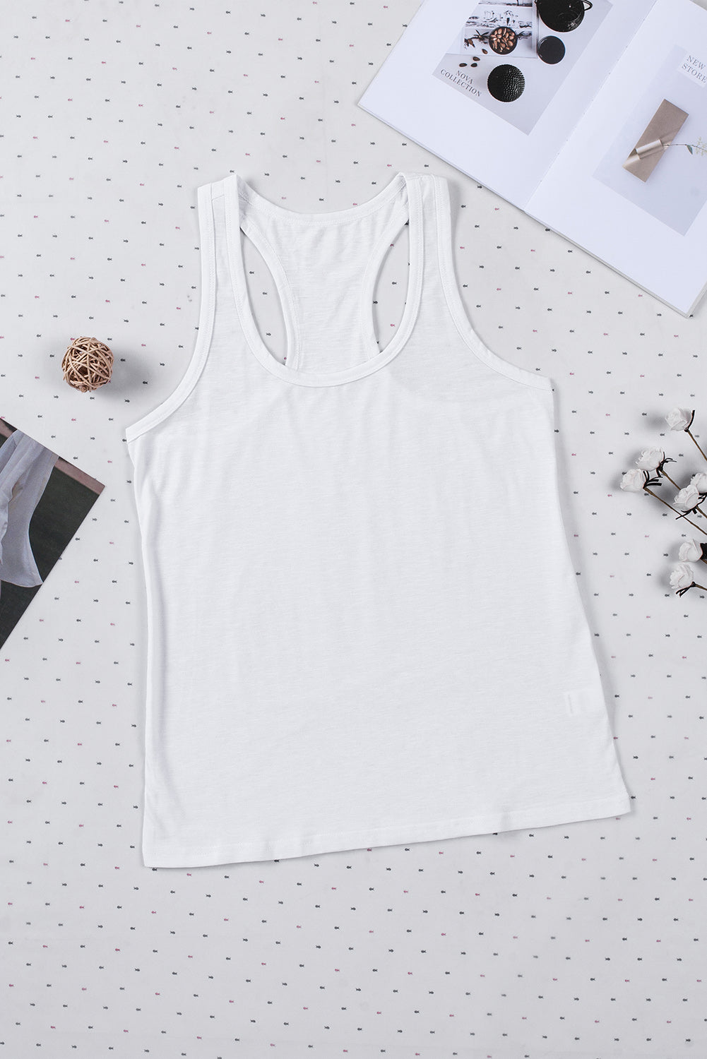 White Solid Scoop Neck Racerback Tank