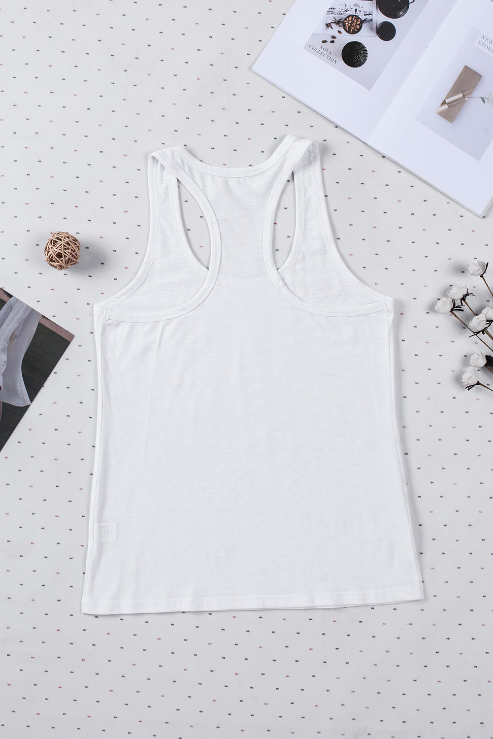 White Solid Scoop Neck Racerback Tank