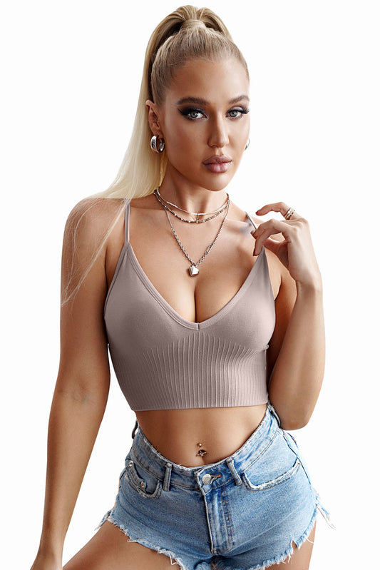 Khaki Seamless Ribbed Crop Top