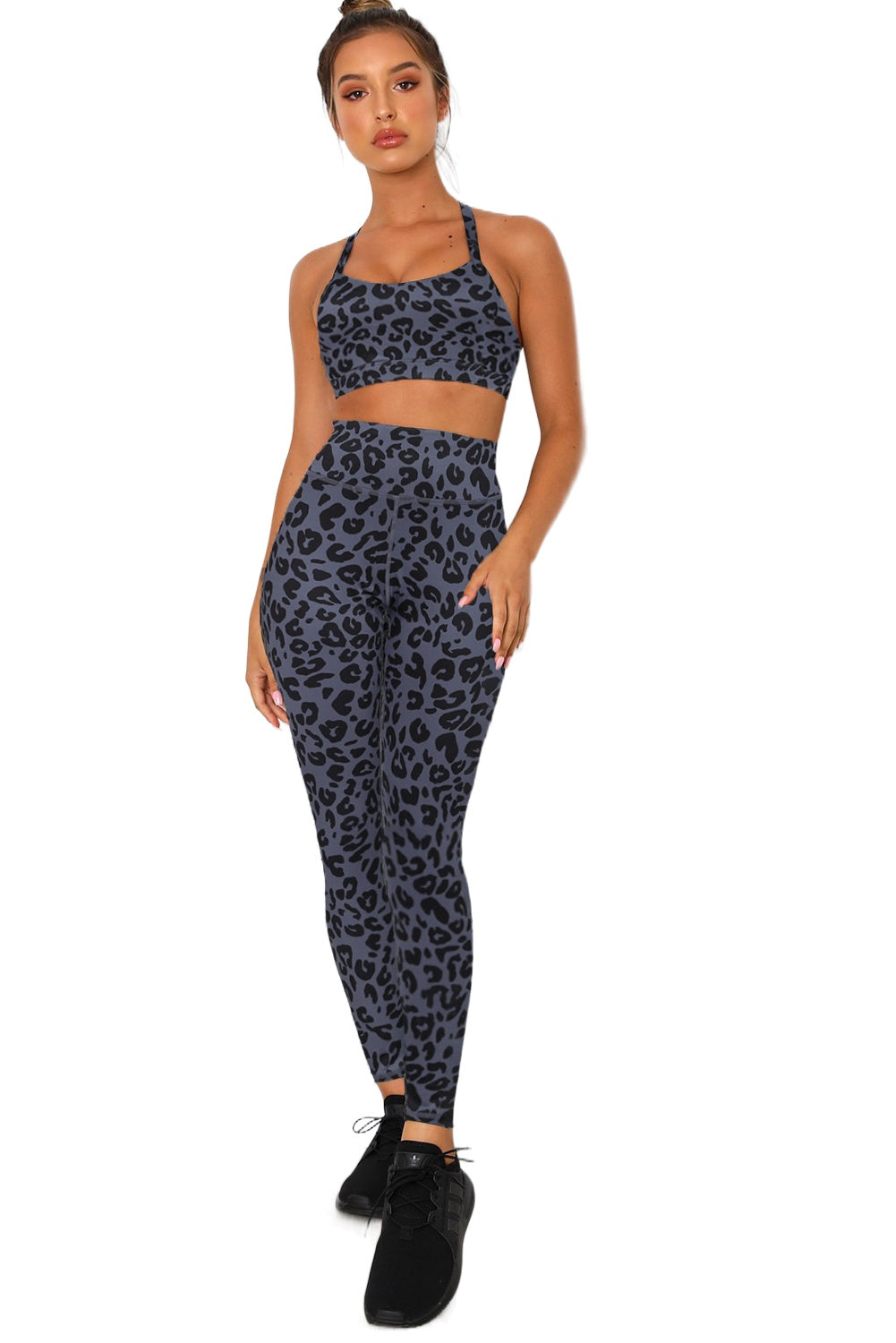 Charcoal Leopard Sports Bra (Top) and Legging Set