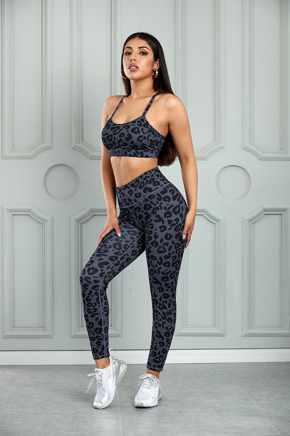 Charcoal Leopard Sports Bra (Top) and Legging Set