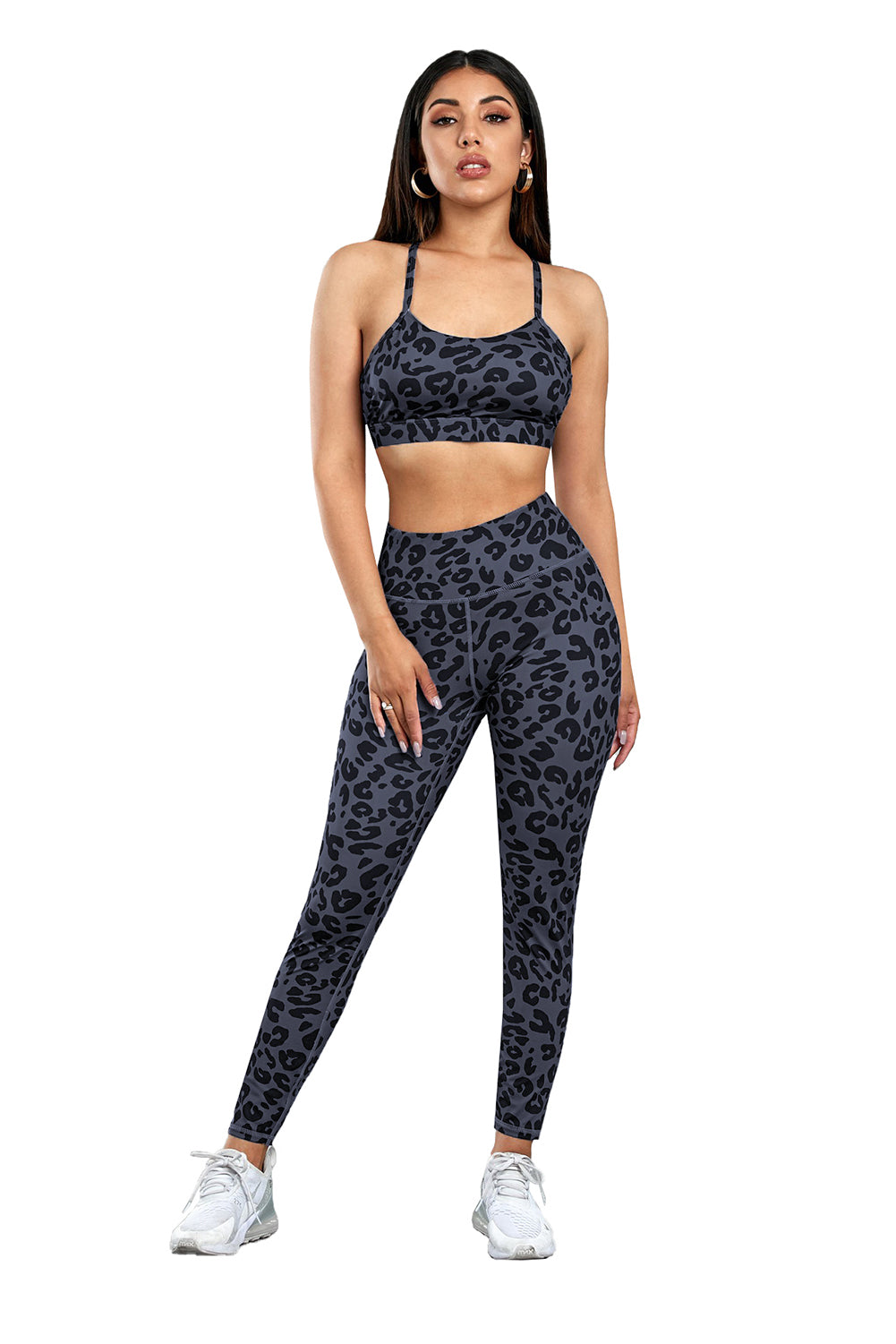 Charcoal Leopard Sports Bra (Top) and Legging Set