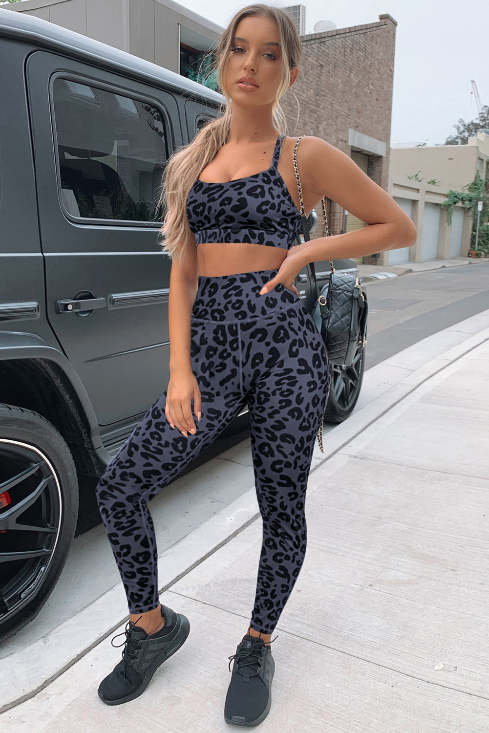 Charcoal Leopard Sports Bra (Top) and Legging Set