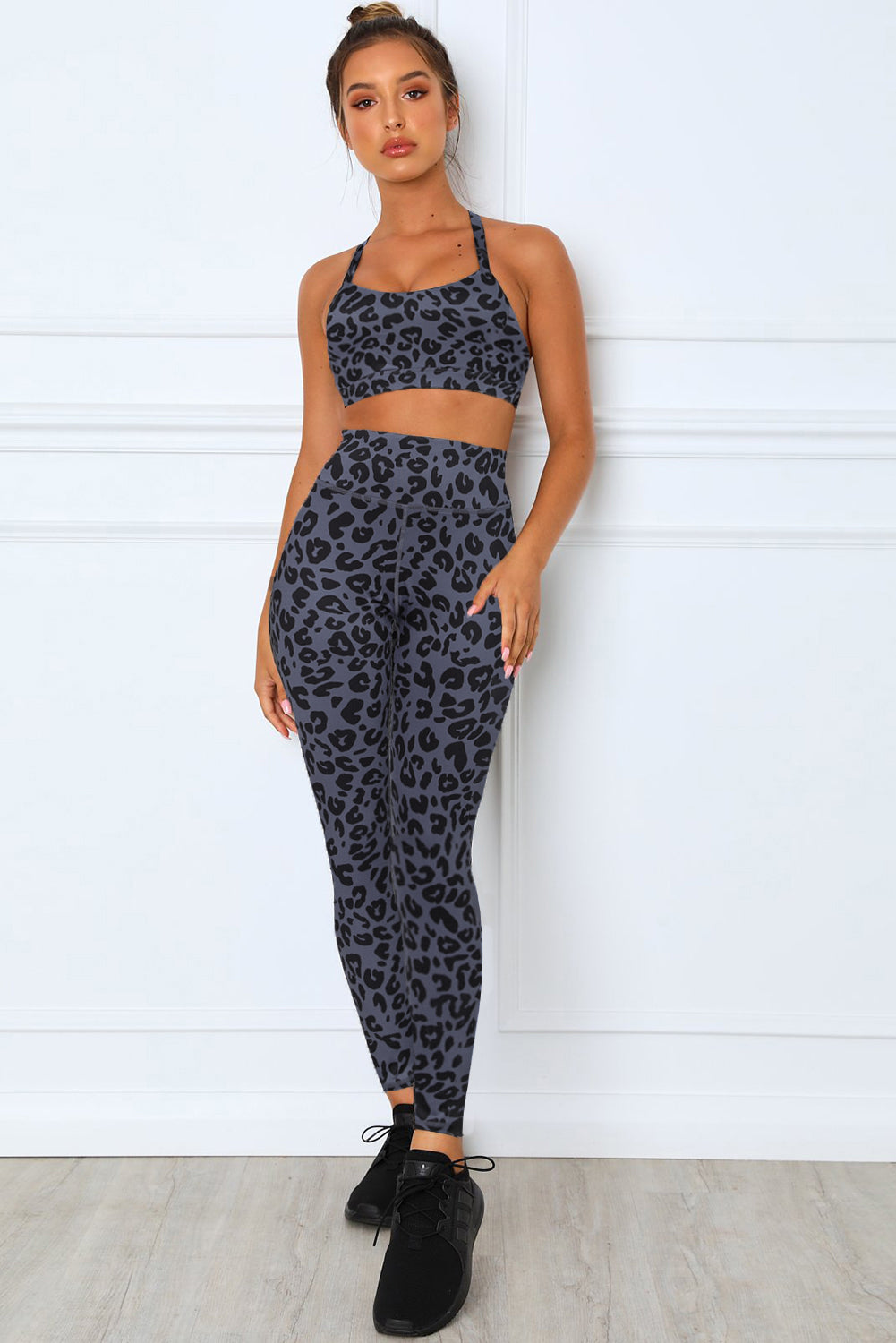 Charcoal Leopard Sports Bra (Top) and Legging Set