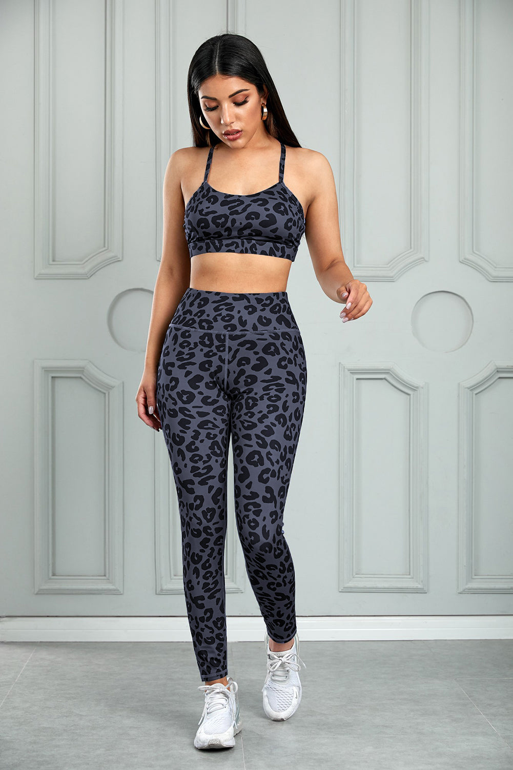 Charcoal Leopard Sports Bra (Top) and Legging Set