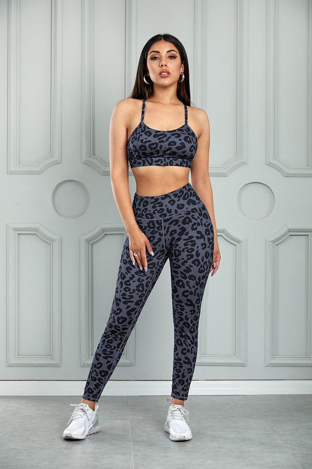 Charcoal Leopard Sports Bra (Top) and Legging Set