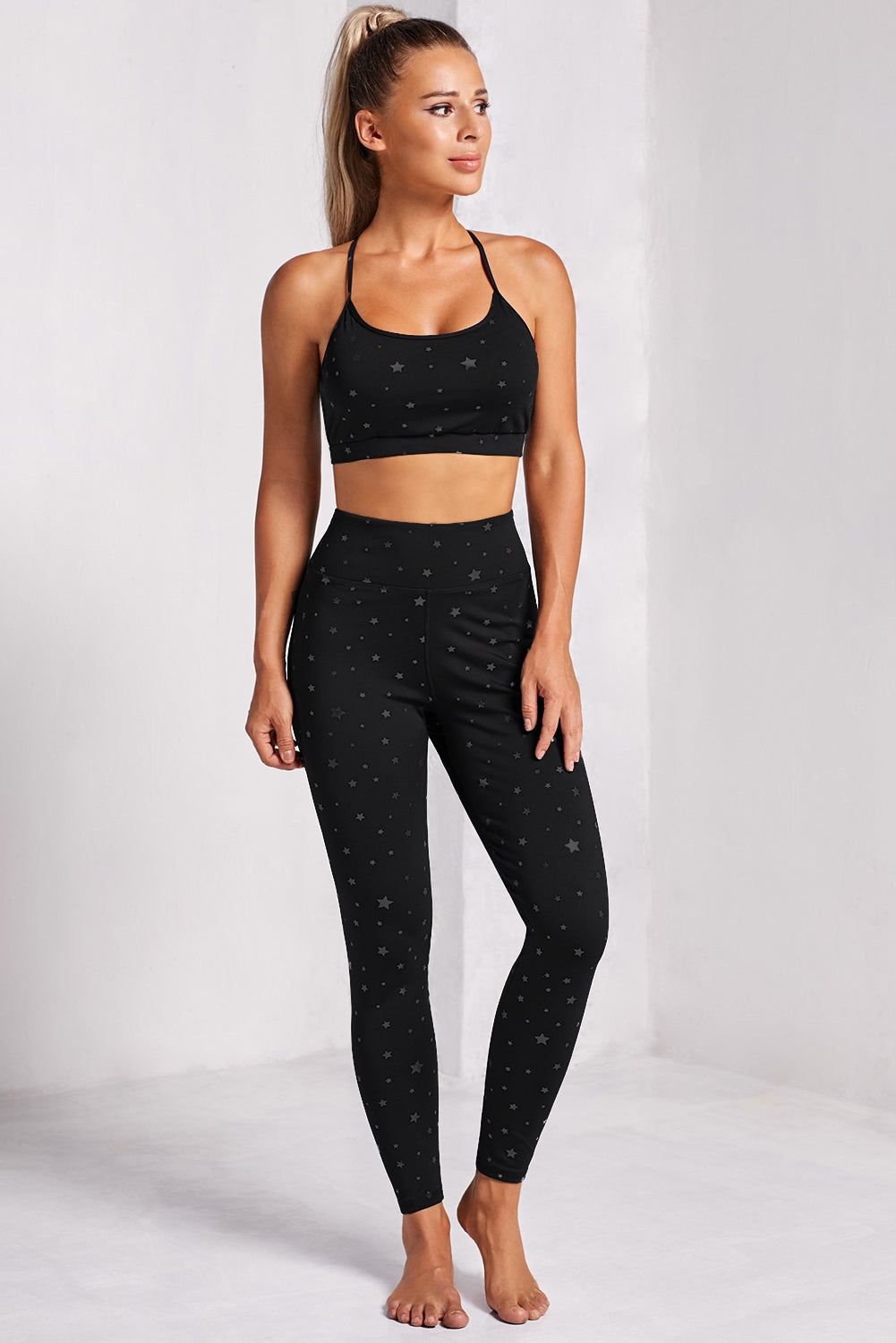 Black Printed Bra (Top) and Leggings Set