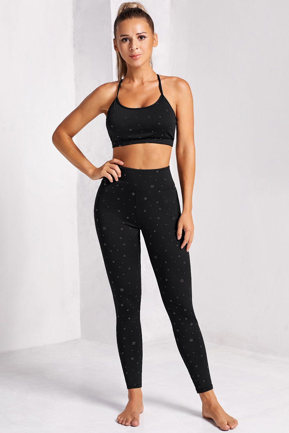 Black Printed Bra (Top) and Leggings Set