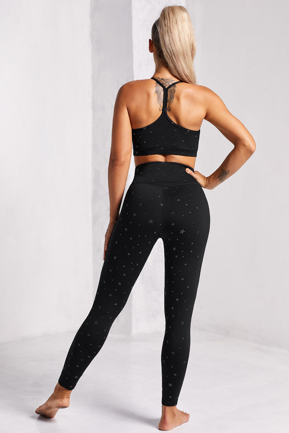 Black Printed Bra (Top) and Leggings Set