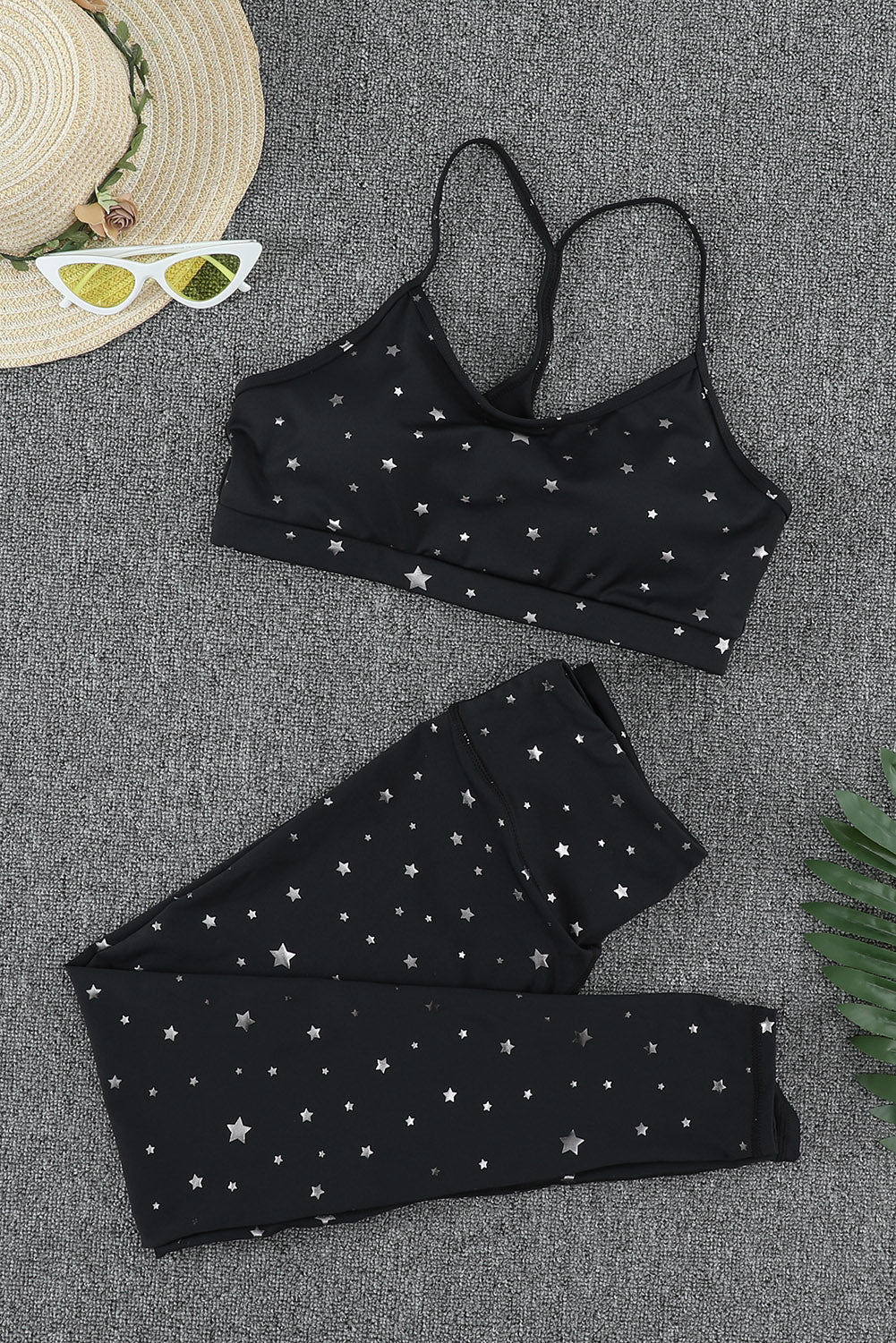 Black Printed Bra (Top) and Leggings Set