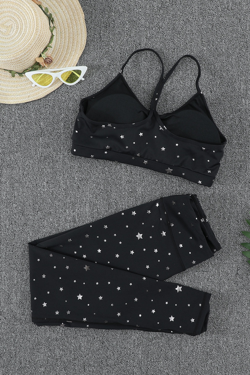 Black Printed Bra (Top) and Leggings Set