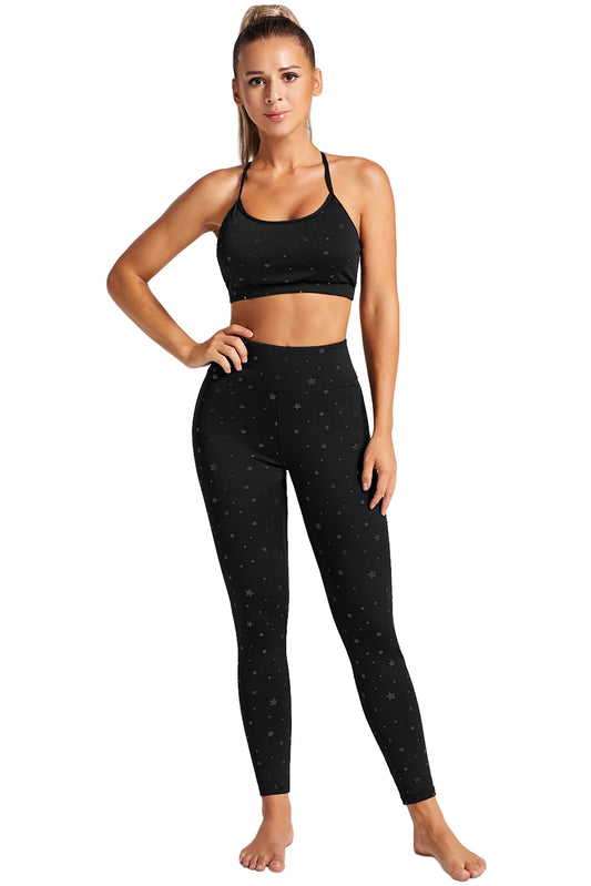 Black Printed Bra (Top) and Leggings Set