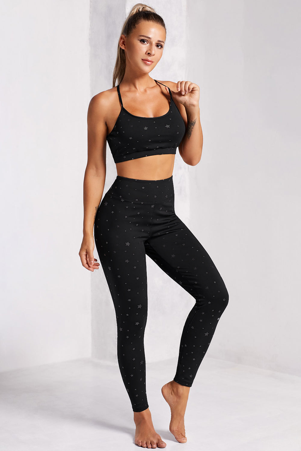 Black Printed Bra (Top) and Leggings Set