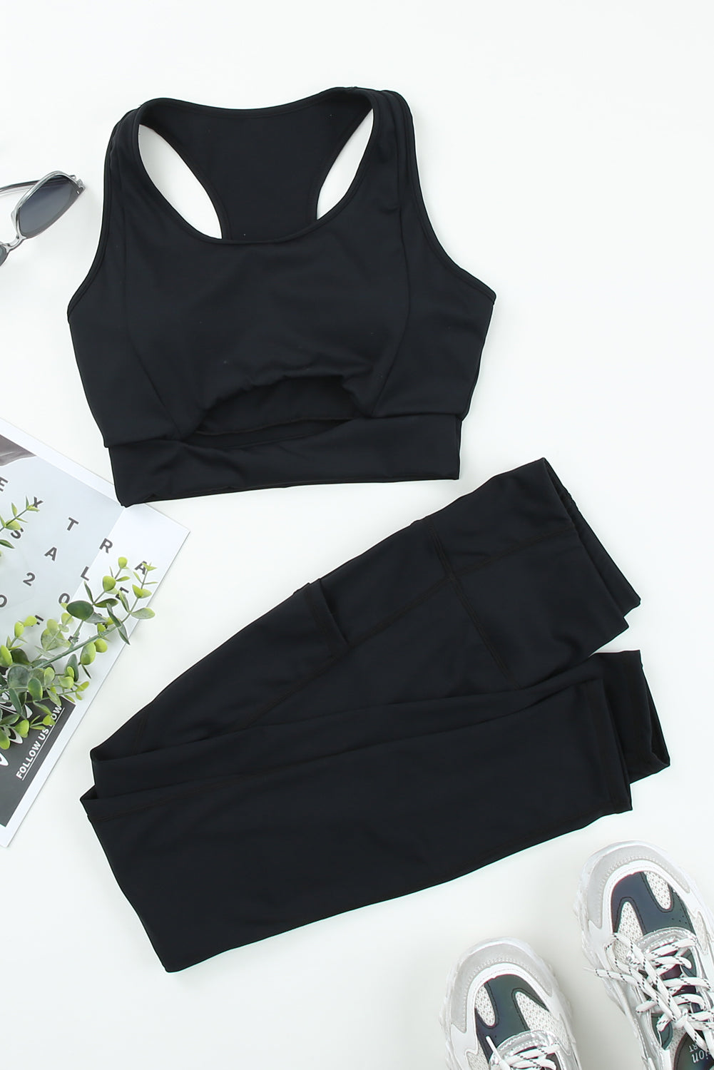 Black Two-piece Cut out Bra (Top) and Leggings Sports Wear