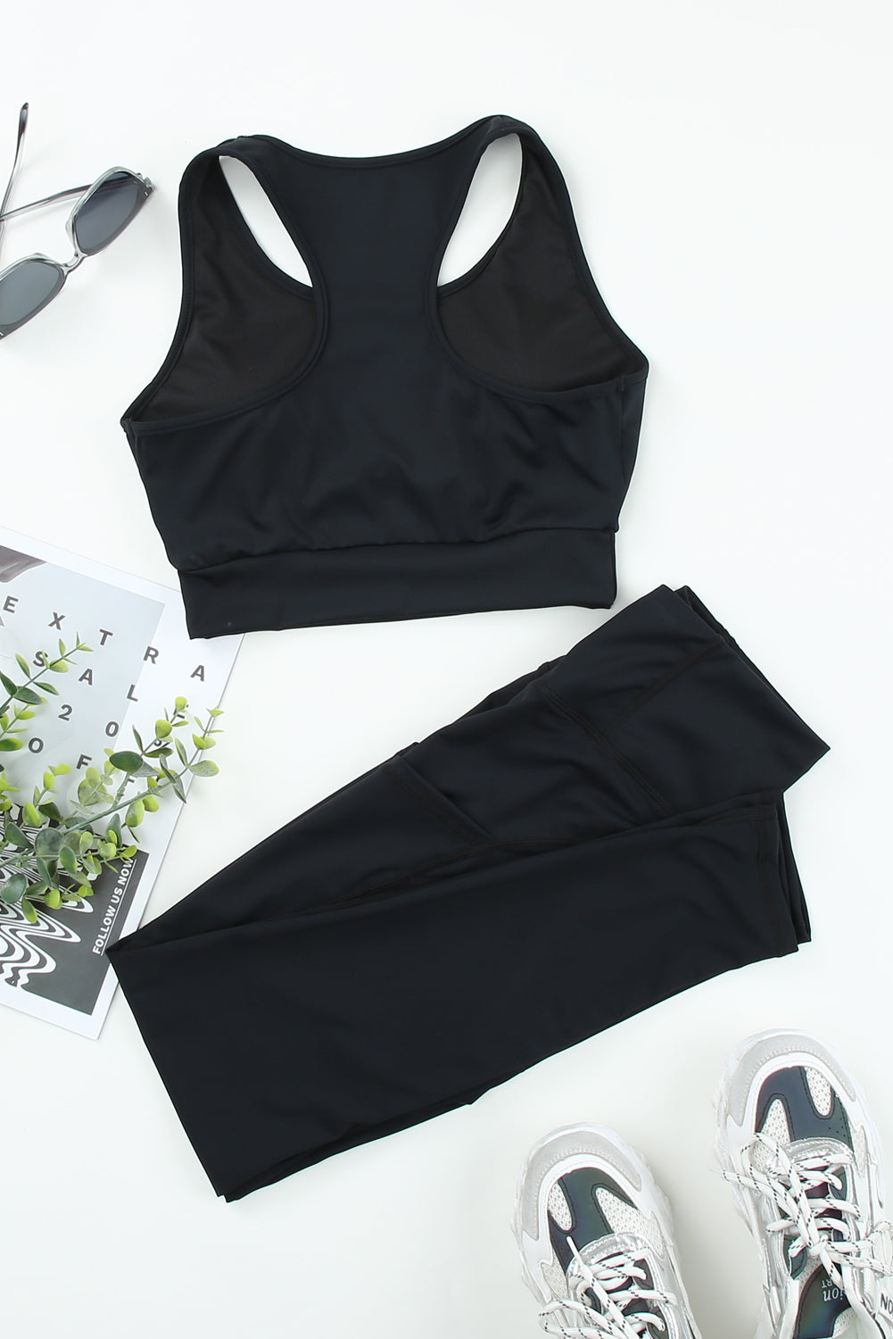 Black Two-piece Cut out Bra (Top) and Leggings Sports Wear