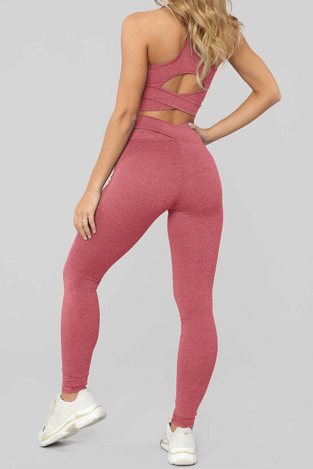 Crisscross Sports Crop Top (Bra) and Leggings Set