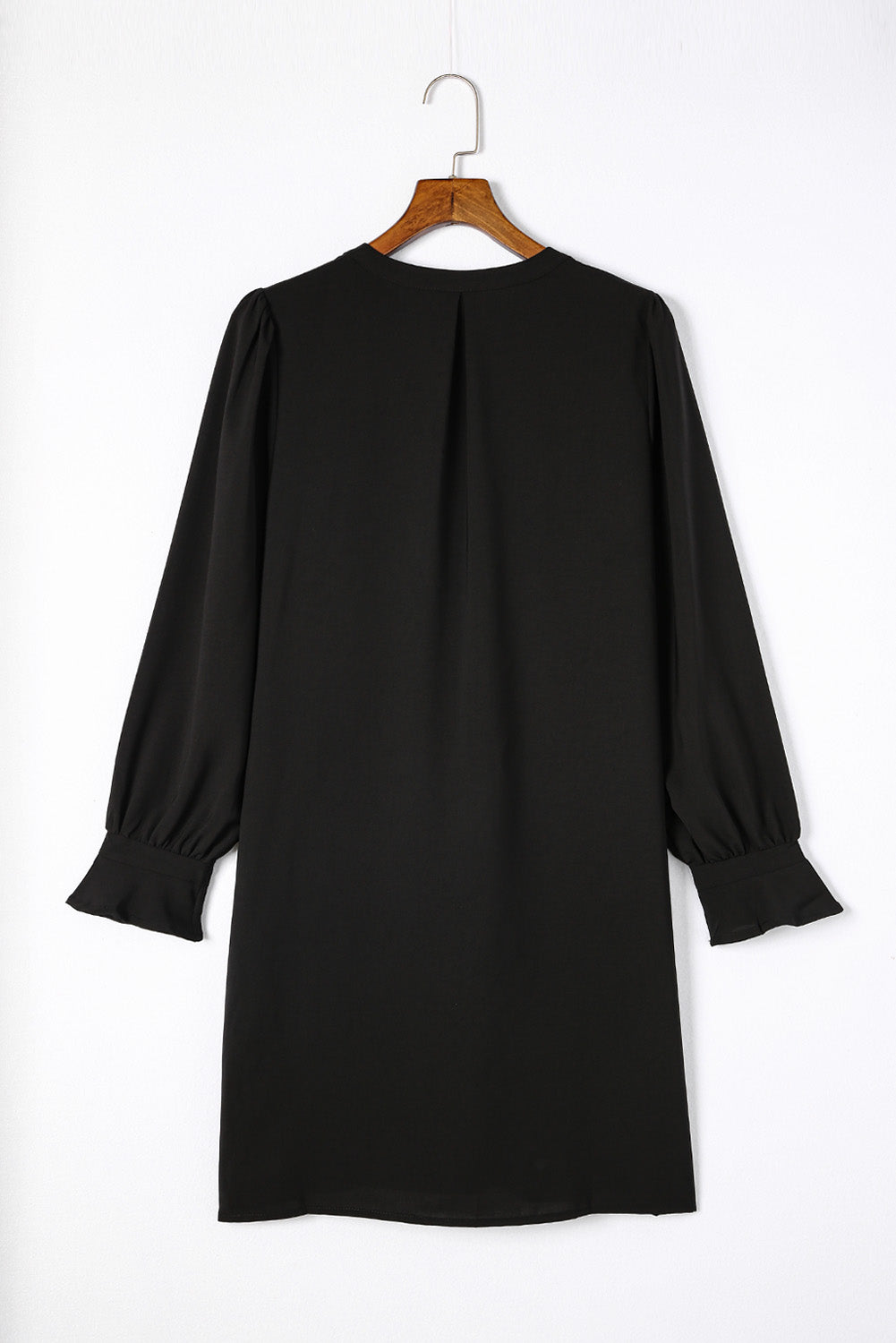 Black Split V Neck Ruffled Sleeves Shirt Dress